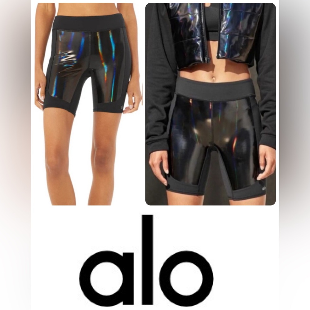Alo Yoga High-Waist Galaxy Star Biker Shorts Black Small EUC